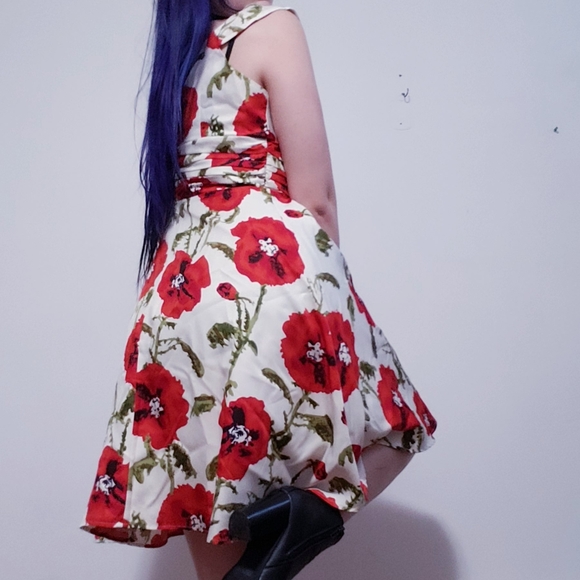 Chadwicks Collection Floral Midi White & Red Ruffle Sleeve Dress - Picture 7 of 8